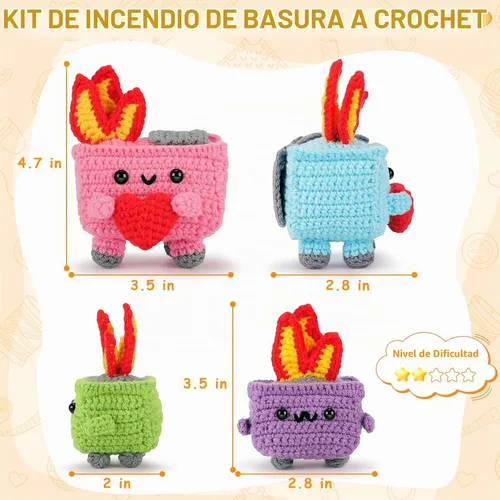 Vista 4 de Kit de ganchillo para principiantes, kit de iniciación de ganchillo de Azul Rosa Púrpura Verde