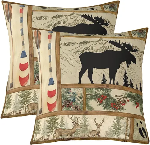 Vista 11 de Erosebridal Juego de 2 fundas de almohada occidentales de 16 x 16 pulgadas, fundas de almohada cuadradas decorativas de cuadrícula marrón retro