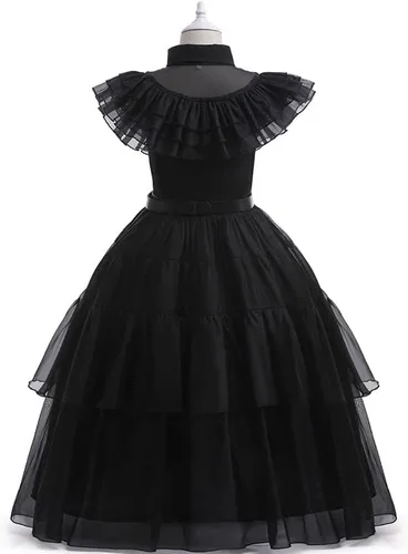Vista 3 de Gofdsyeid Addams - Disfraces familiares para niños y niñas, disfraz de Wednesday Addams, vestido de fiesta de Halloween y cosplay