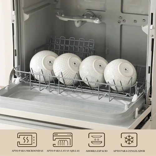 Vista 4 de MALACASA Tazones Pequeños, Tazón para Helado de 14 Onzas, Juego de 4 Tazones de Gres para Postre con Relieve para Aperitivos, Papas Fritas, Frutas