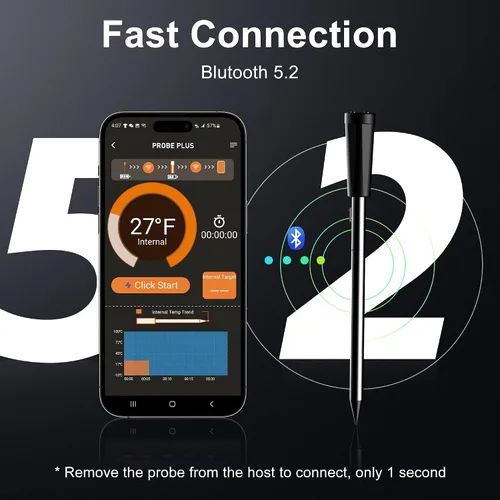 Vista 7 de Termómetro inalámbrico de carne para asar 4 sondas, termómetro digital Bluetooth remoto, súper estabilidad y precisión, termómetro eléctrico