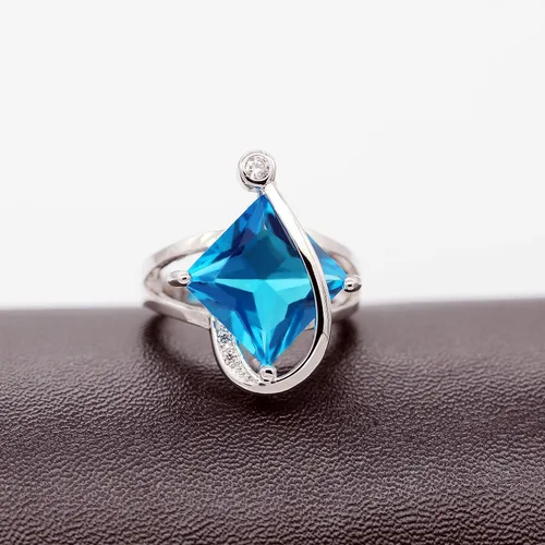 Vista 7 de Uloveido T295 - Juego de collar, anillo y aretes con topacio de cristal cuadrado grande Azul