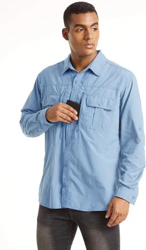 Vista 2 de TACVASEN Camisas tácticas para hombre, de secado rápido, protección UV, transpirable, manga larga, senderismo, pesca, botones
