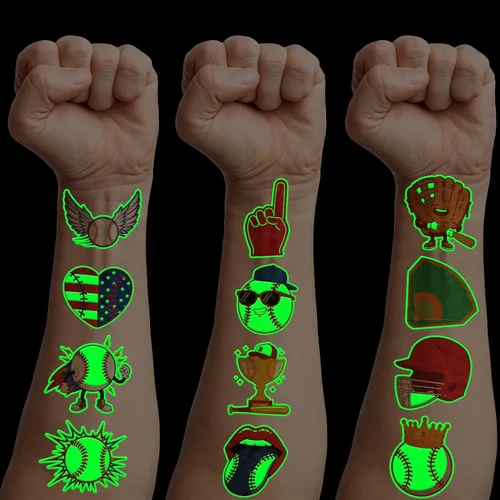 Vista 11 de 120 tatuajes temporales precortados para deportes de béisbol para niños Super Cute Baseball Themed Birthday Party Favors, Supplies, Decorations