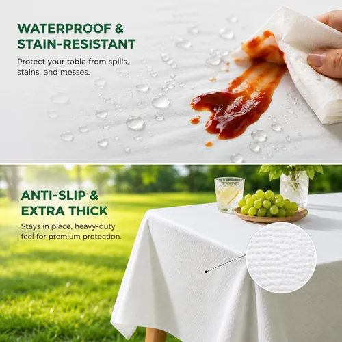 Vista 4 de ANECO Manteles 100% compostables para mesas rectangulares (54 x 108 pulgadas, 3 unidades) – Mantel rectangular desechable blanco – Mantel de mesa