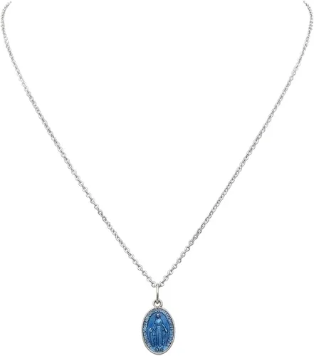Vista 3 de Rosemarie Collections Collar con colgante religioso con medallón de esmalte milagroso para mujer color azul para la novia 18 pulgadas Peltre Esmalte