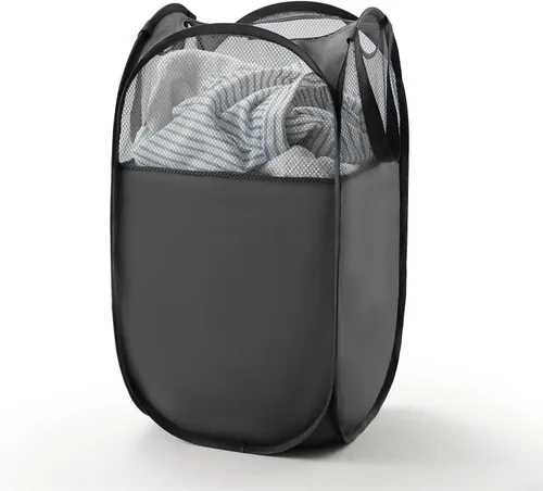 Vista 14 de Cesta de malla desplegable para ropa sucia con asas duraderas - Cesta plegable portátil para dormitorio, baño y viajes (negro)