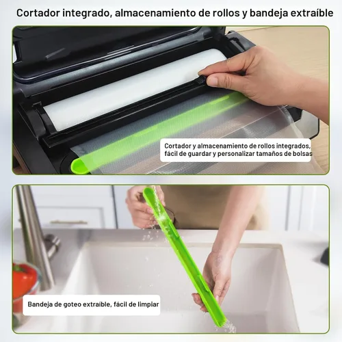 Vista 5 de Gasbye Máquina selladora al vacío de precisión de 95 kPa, doble sellado térmico para alimentos secos/húmedos, mango de fácil bloqueo, almacenamiento