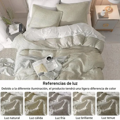 Vista 7 de Ivellow Juego de funda de edredón tamaño King, 100 % algodón, textura Avena