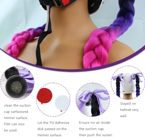 Vista 3 de 2 Pzas Coleta de Casco Coleta de Casco de Motocicleta Coleta de Casco de Bicicleta Trenzas Colas de Cabello para Decoraciones de Cualquier Casco