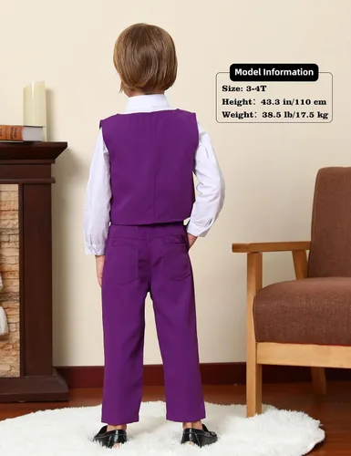 Vista 75 de A&J DESIGN Conjunto de traje de caballero para niños pequeños, 3 piezas, camisas, chaleco y pantalones