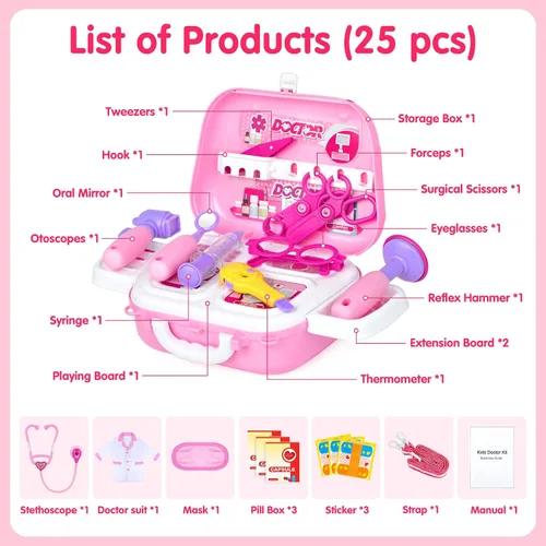Vista 6 de Disfraz de doctor para niños – Juego de juguetes de simulación médica para niñas – Kit de médicos para niños pequeños de 3 a 5 años – Conjuntos