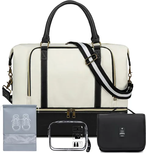 Vista 28 de CAMTOP - Bolsa de viaje de fin de semana para mujer, bolsa de lona con espacio para laptop de15.6 pulgadas
