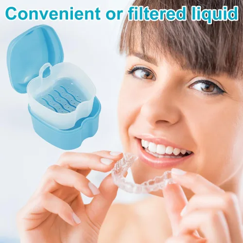 Vista 7 de Estuche de dentadura para dentadura postiza, caja de almacenamiento de dientes falsos con cesta de enjuague, caja de almacenamiento portátil