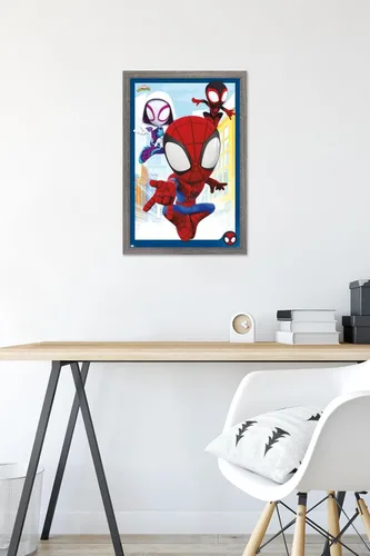 Vista 6 de Marvel Spidey and His Amazing Friends - Póster de pared grupal, 22.4 pulgadas de largo x 14.7 pulgadas de ancho, versión enmarcada de madera