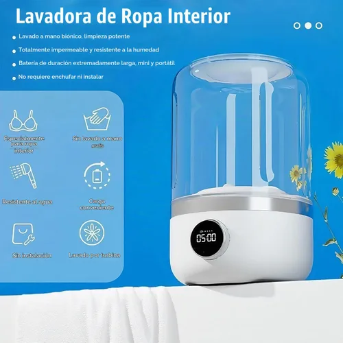 Vista 5 de Lavadora de ropa interior, mini lavadora portátil de 1.2 L, lavadora de ropa interior inalámbrica recargable, limpia profundamente ropa pequeña