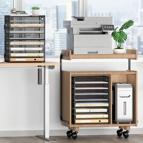 Vista 4 de SUBEKYU Organizador de papel de 9 niveles para escritorio, bandeja de cartas de malla de metal negro, organizador clasificador de papel de archivo