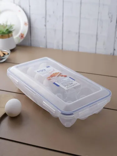 Vista 5 de Lock & Lock HPL955 - Almacenamiento de huevos para 18 huevos, transparente y azul, 12.6 x 6.9 x 12.6 in