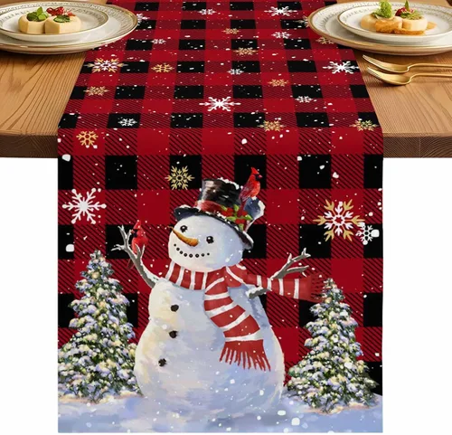 Vista 12 de Juego de 4 manteles individuales de árbol de Navidad, mantel rojo para decoración de mesa de comedor, manteles lavables de lino de algodón a cuadros
