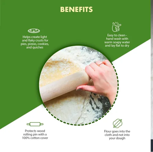 Vista 2 de Regency Wraps Cubierta de rodillo para enrollar masa antiadherente, 100% algodón absorbe el exceso de harina para que los pasteles salgan ligeros