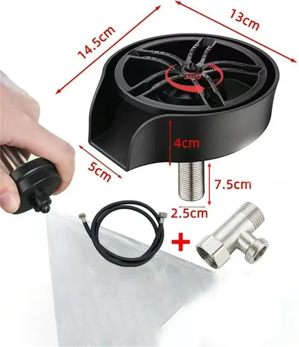 Vista 2 de 2 in 1 Glass Rinser for Kitchen Sink Pull Out Spray Head 360 Rotating Cup Bottle Washer with Flexible Hose Black Silver(Black)