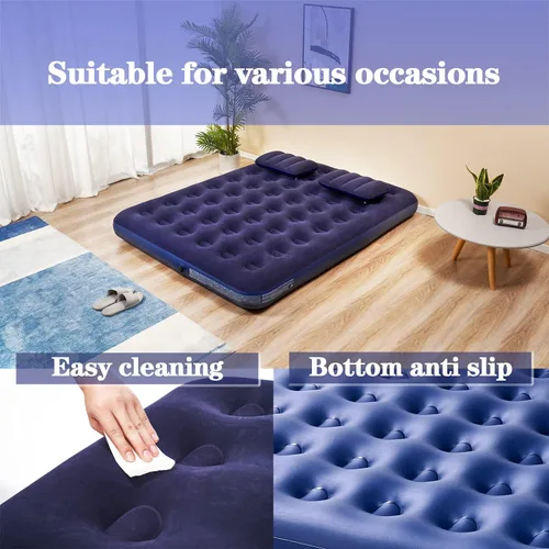 Vista 2 de Colchón de aire tamaño Queen para acampar, cama inflable con bomba y almohadas para habitación