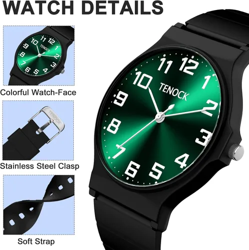 Vista 3 de Reloj analógico para niños y niñas, resistente al agua hasta 30M, reloj deportivo para niños, fácil de leer, con esfera fina, correa suave