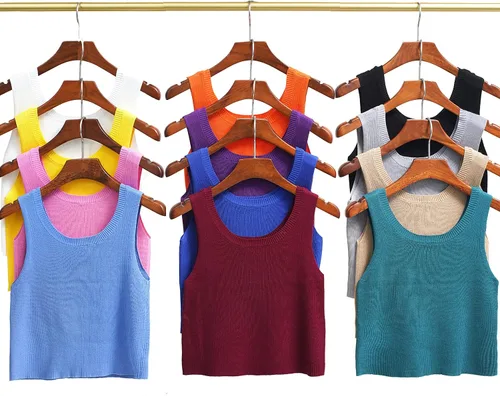 Vista 6 de Women's Casual Tank Top Solid Color Basic Sleeveless Crew Neck Ribbed Knit Crop Top