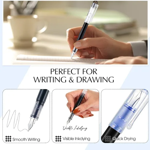 Vista 4 de Sabary 12 bolígrafos estilográficos desechables, de punta fina, bolígrafos estilográficos para caligrafía, bolígrafos de tinta, suministros