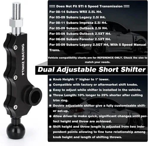 Vista 5 de Cambio corto ajustable doble para Subaru Impreza WRX Legacy Outback Negro