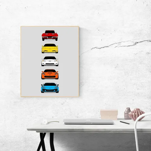 Vista 3 de Custom Car Posters Póster hecho a mano compatible con Chevy Corvette Z06 Generations e impresión de Chevrolet Corvette C2 C5 C6 C7 C8 Z15 Multi