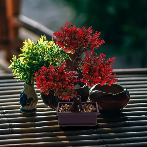 Vista 4 de Árbol bonsái artificial, árbol bonsái falso realista, plantas falsas de interior, planta sintética en maceta, planta bonsái de pino japonés, planta
