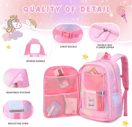 Vista 6 de BEFUNIRISE Mochila para niñas, mochilas escolares de 16 y 17 pulgadas para niñas, bonita bolsa de libros para adolescentes y niños, primaria
