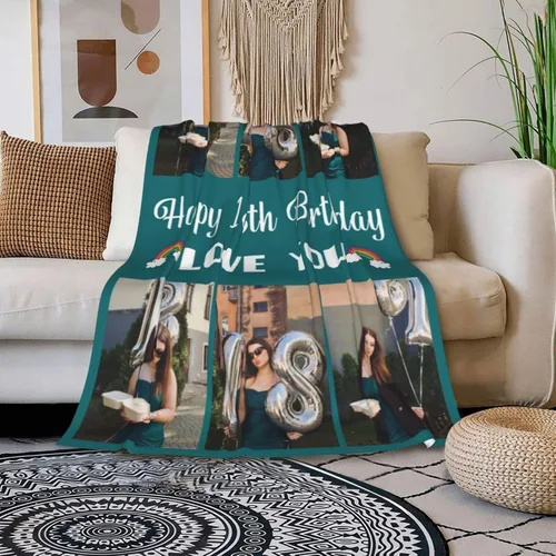 Vista 3 de Mantas personalizadas con fotos, mantas de cumpleaños personalizadas, regalos para adultos, niños, niñas, manta de collage de fotos personalizada