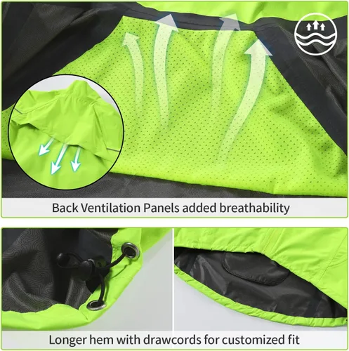Vista 4 de ARSUXEO Chaqueta impermeable para correr para hombre, chaqueta de lluvia transpirable para bicicleta, ropa cortavientos