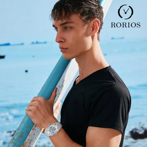 Vista 2 de RORIOS Reloj de negocios para hombre, reloj mecánico automático, reloj luminoso con correa de acero inoxidable, reloj de pulsera de cuerda automática