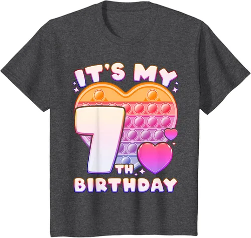 Vista 24 de Pop-it Birthday Girl 7 años de edad, Push it Pop Fidget Bubble Camiseta, Negro