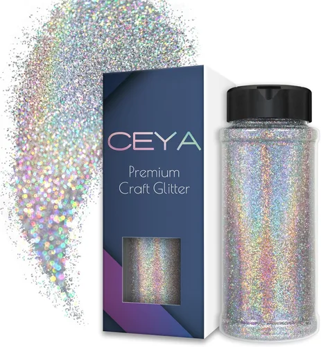 Vista 31 de Ceya - Polvo de purpurina holográfica ultra fina, 1.1 LB/17.63 OZ, color negro láser, 1/128' 0.008' 0.2mm, en masa para manualidades, resina, vasos