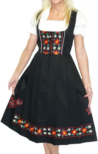 Vista 2 de Dirndl Trachten Haus Vestido largo de 3 piezas para camarera de Oktoberfest color negro