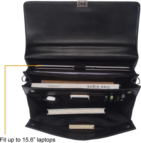Vista 3 de Mens Leather Briefcases Office Attorney Student Attache Case Messenger Bag wPadded Compartment,Black