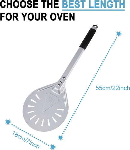 Vista 2 de Pizza Turning Peel – Paleta de aluminio ligera de 7 pulgadas con mango de aluminio recubierto de goma, diseño ergonómico, ideal para hornos de pizza
