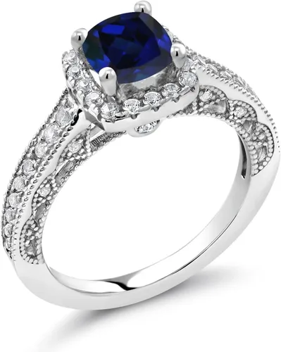 Vista 39 de Gem Stone King Anillo de compromiso de plata de ley 925 de 0.236 in con piedra natal y zafiro blanco creado con acento Anillo de compromiso
