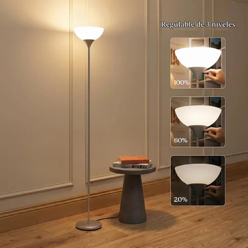 Vista 2 de Brightech Lámpara de pie LED regulable Sky Dom, lámpara de pie Torchiere para sala de estar, dormitorio y oficina, lámpara de pie alta para leer