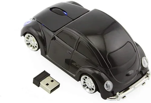 Vista 3 de VW Beetle Wireless Sports Car Shape Mouse Mouse Computadora Portátil PC Ratón óptico 2.4GHz Nano USB AAA Batería Energía Brillante Superficie LED