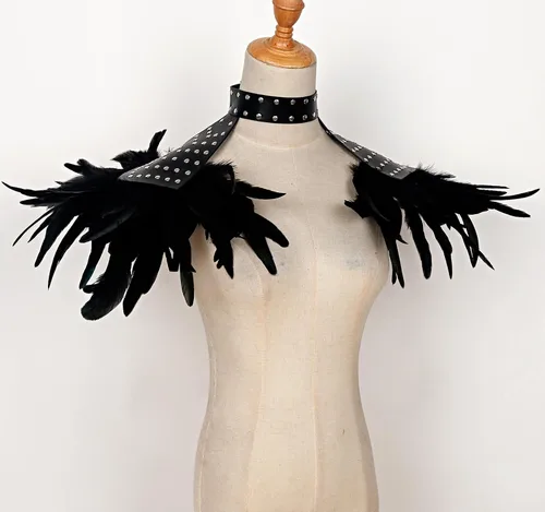 Vista 7 de L'VOW Paquete de 2 piezas de charreteras de plumas naturales con correa de hombro para Halloween