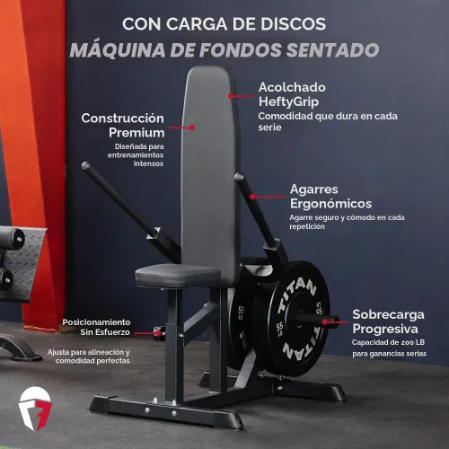 Vista 2 de Titan Fitness Máquina de inmersión sentada, máquina de inmersión con placa cargada de 200 libras, máquina de inmersión de tríceps sentada, respaldo