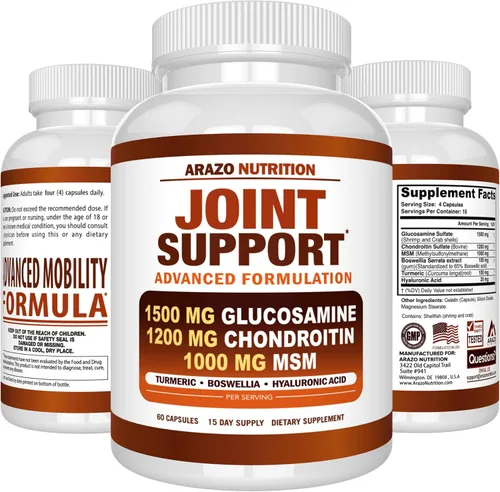 Vista 8 de Arazo Nutrition Glucosamina Condroitina Cúrcuma MSM Boswellia - Suplemento para el alivio de las articulaciones 60 cápsulas para huesos, espalda