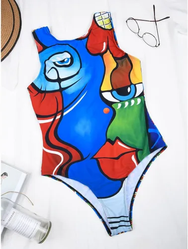 Vista 6 de Body de fiesta para mujer, color neón, pintura abstracta, traje de baño sexy de una pieza para baile, festival de música, ropa rave