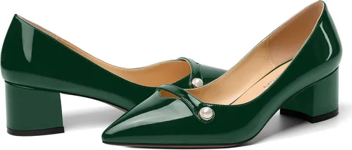 Vista 6 de ROSERWISH Vestido de fiesta para mujer, zapatos de tacón bajo grueso y puntiagudo, de 2 pulgadas