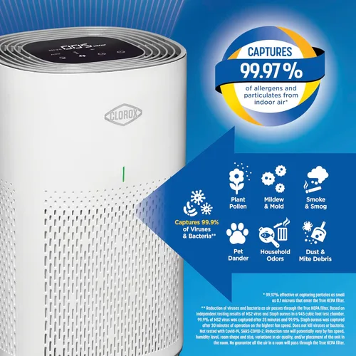 Vista 3 de Clorox - Purificadores de aire HEPA para el hogar, filtro HEPA verdadero, habitaciones medianas de hasta 1,000 pies cuadrados, elimina el 99.9%
